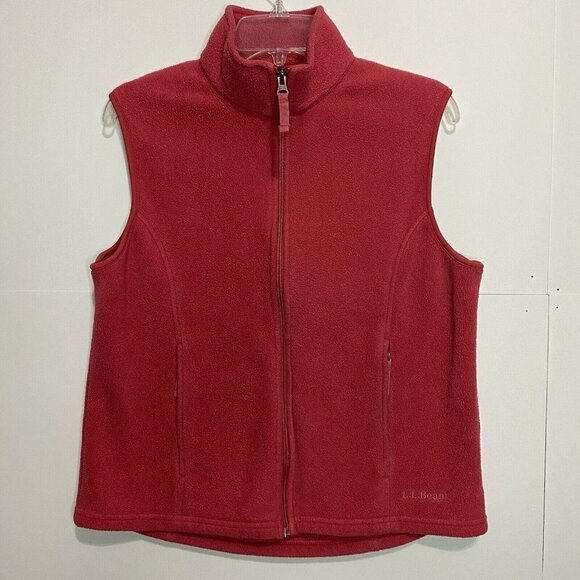 LL Bean Medium Salmon Pink Mock Neck Fleece Vest Full Zip - Picture 1 of 5